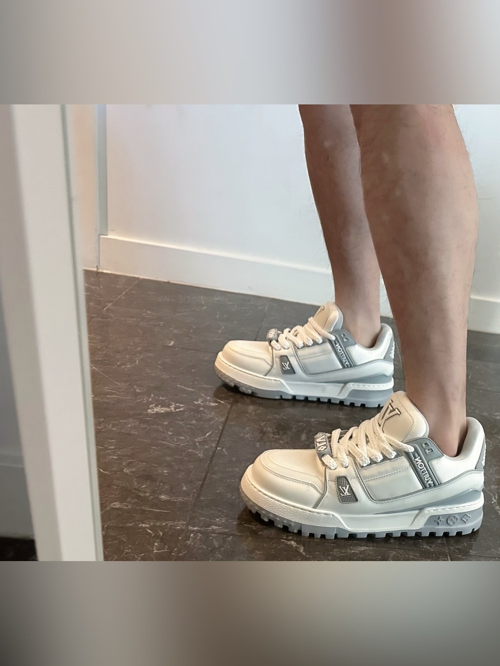 Louis Vuitton White & Light Gray Chunky LV Sneakers